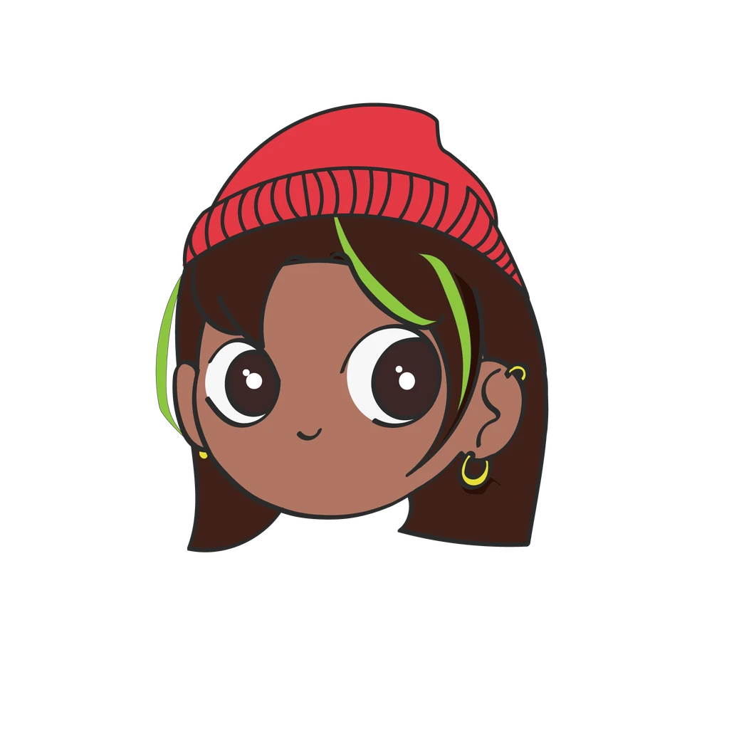 Illustrated portrait of Deeba Shaik wearing a red beanie