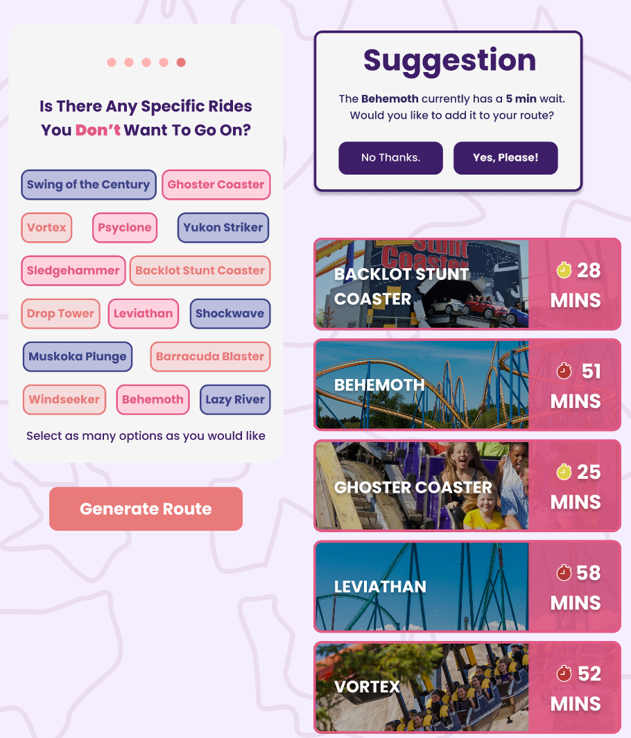 Route+ ride preference selection and lower-wait-time suggestion screens