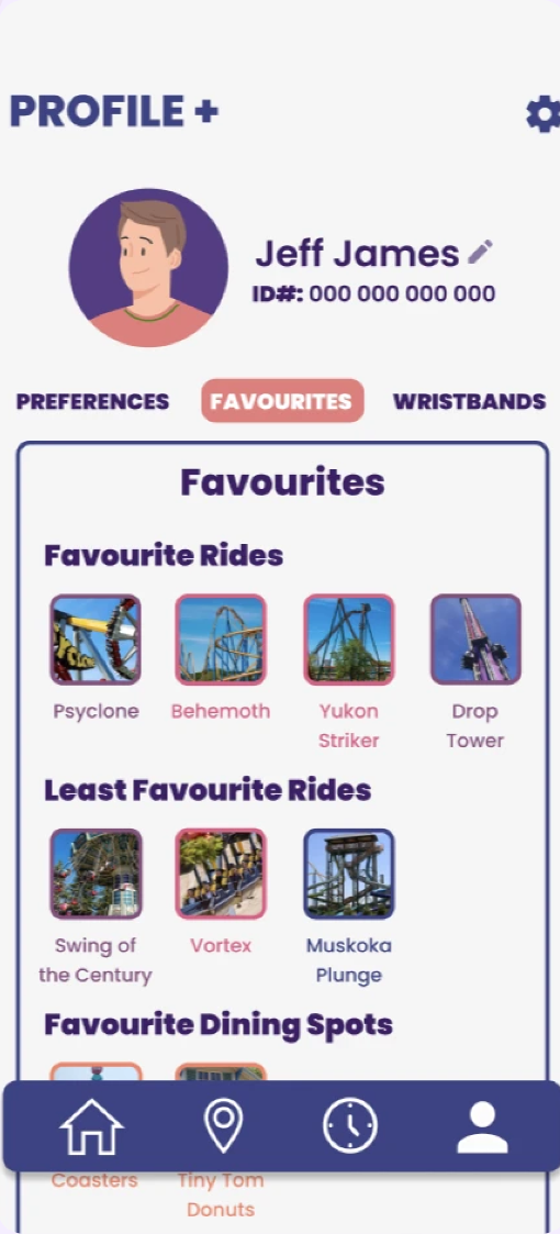 Route+ profile with ride preferences, favourites and wristband navigation