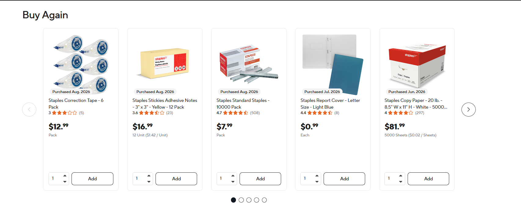 Buy Again product carousel for returning Eway customers