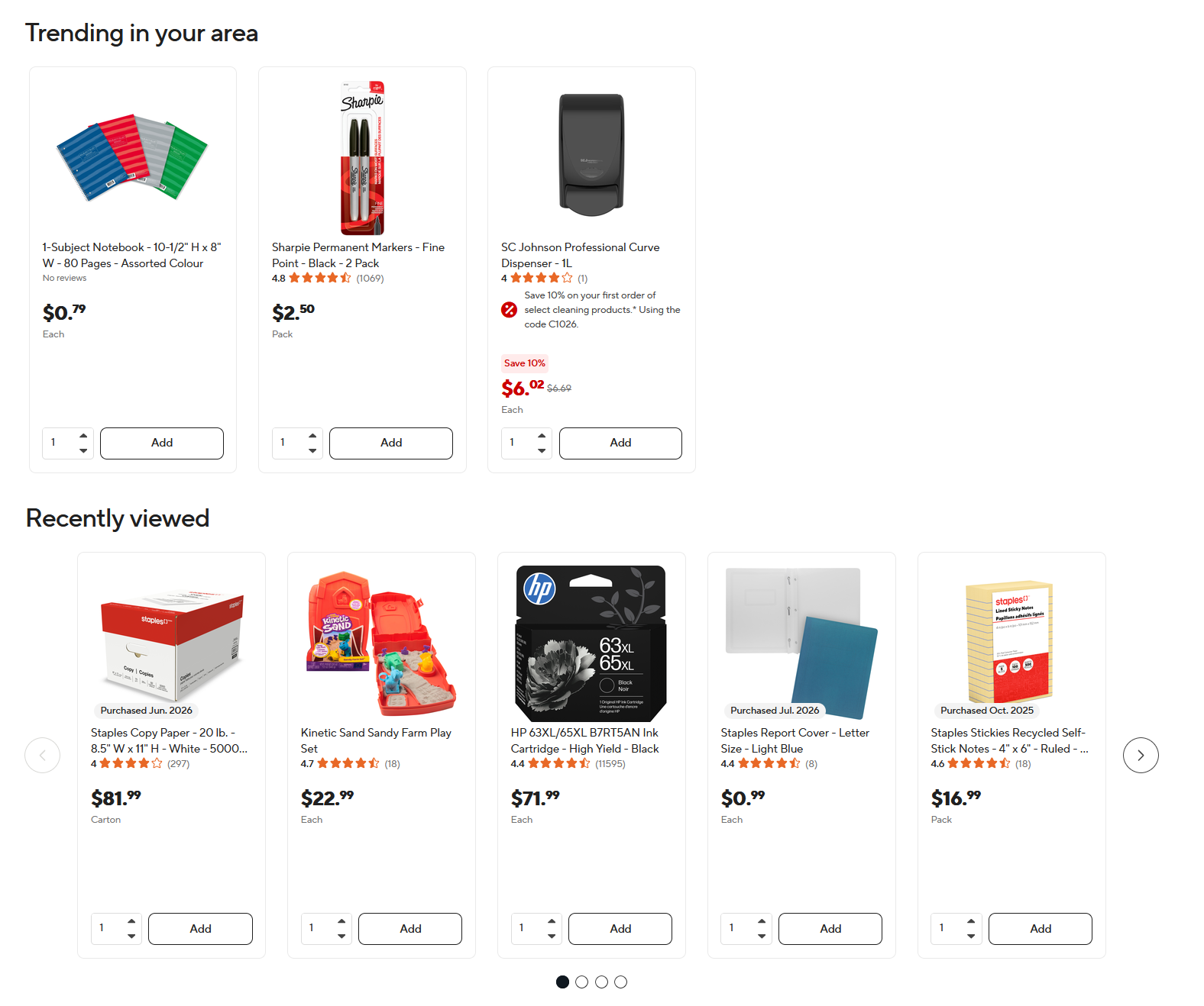 Trending in your area and recently viewed product modules