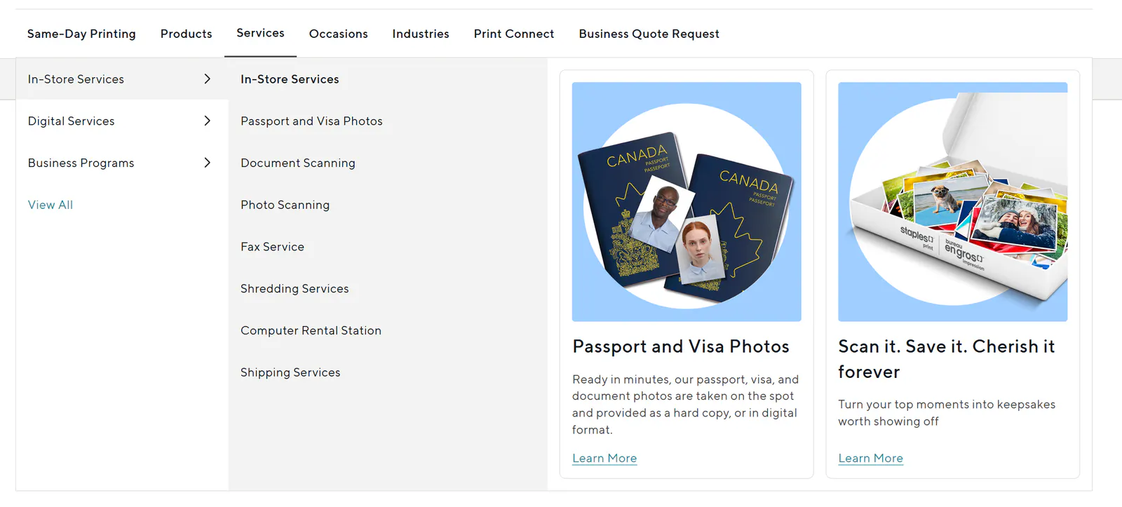 Staplesprint redesigned services navigation menu