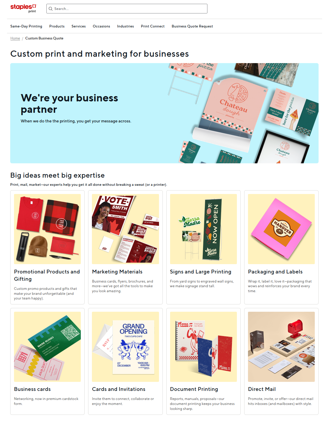 Custom print and marketing for businesses landing page
