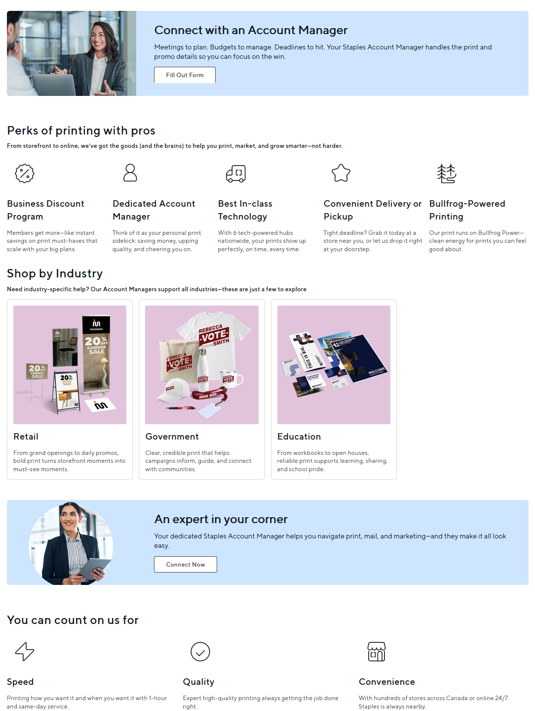 Custom quote page with account-manager and industry content